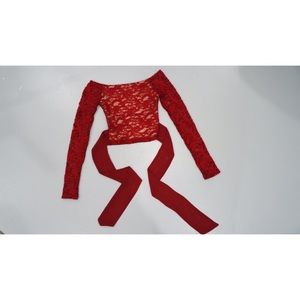 Red Lacey Off the Shoulder Long Sleeve Shirt
